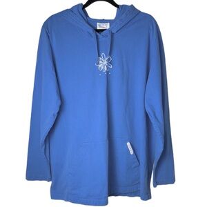 VINTAGE Fresh Produce Blue Hooded Sweatshirt with flower graphic Woman's Size XL